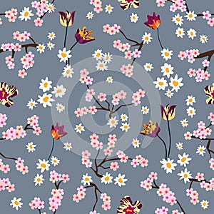 Seamless pattern with spring flowers. photo